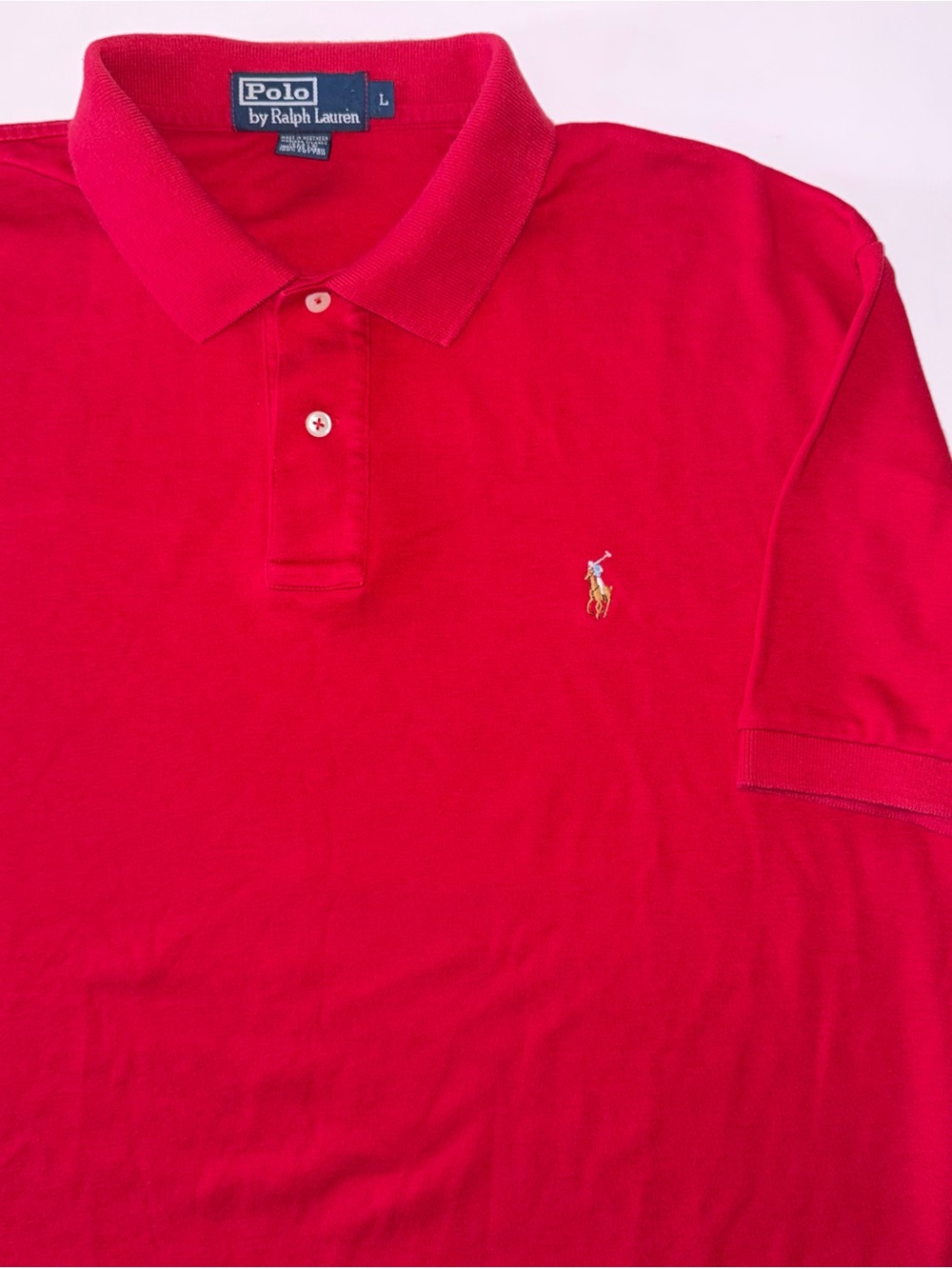 VTG Polo Ralph Lauren Polo Shirt Men's L USA Made Red Cotton Flesh Pony